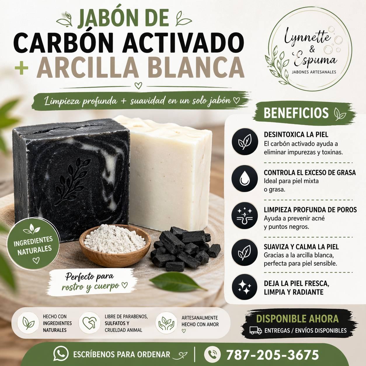 Jabon carbon activado y arcilla blanca